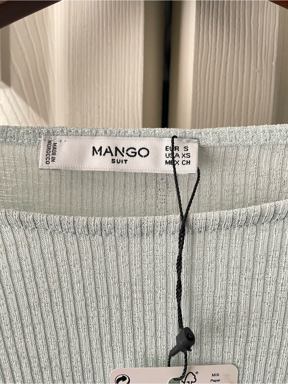 Mango Light Blue Ribbed Top with Ruffle Sleeves - Picture 2 of 4